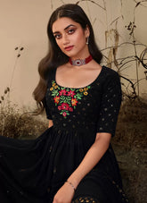 Black Party Wear Thread work Georgette Suit